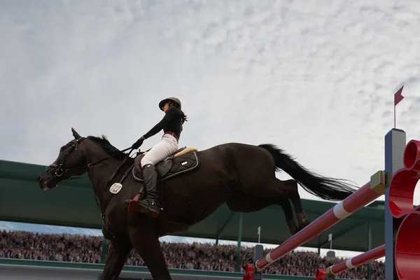 Sport Équestre Jeune Fille Monte Cheval Sur Championnat — Photo