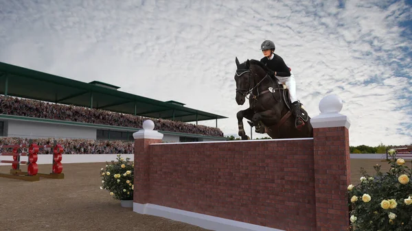 Sport Équestre Jeune Fille Monte Cheval Sur Championnat — Photo