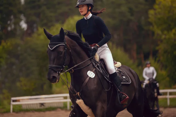 Pferdesport Junges Mädchen Reitet Auf Pferd — Stockfoto