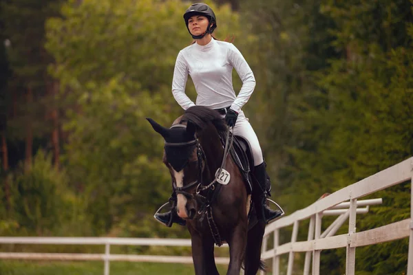 Sporty Jeździeckie Młoda Dziewczyna Jeździ Konno — Zdjęcie stockowe