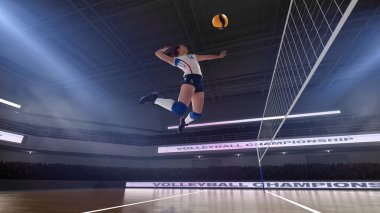 Profesyonel kadın voleybol oyuncuları iş başında.