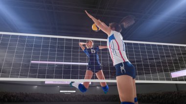 Profesyonel kadın voleybol oyuncuları iş başında.