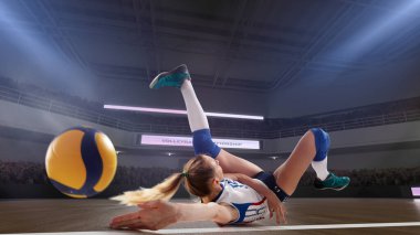 Profesyonel kadın voleybol oyuncuları iş başında.