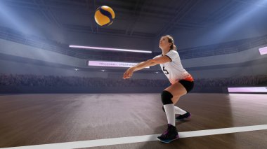 Profesyonel kadın voleybol oyuncuları iş başında.