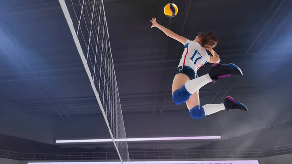 Female professional volleyball players in action.