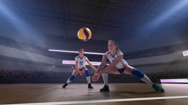 Vrouwelijke Professionele Volleybalspeelsters Actie — Stockfoto