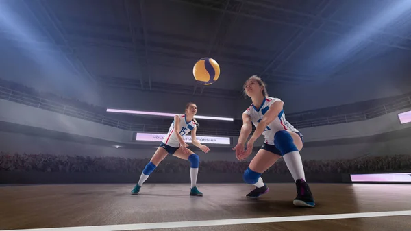 Vrouwelijke Professionele Volleybalspeelsters Actie — Stockfoto