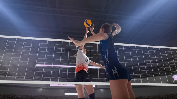 Vrouwelijke Professionele Volleybalspeelsters Actie — Stockfoto