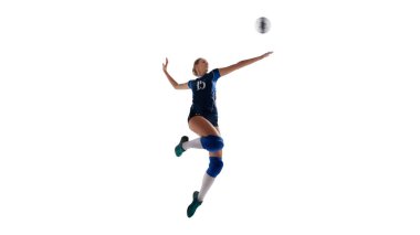 Beyaz arka planda kadın voleybol oyuncuları iş başında