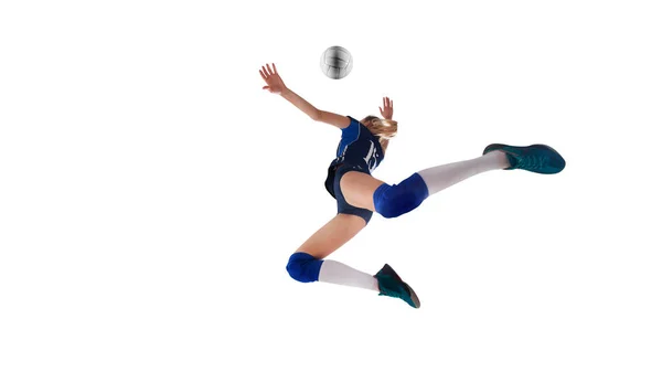 Vrouwelijke Professionele Volleybalspeelsters Actie Witte Backgr — Stockfoto