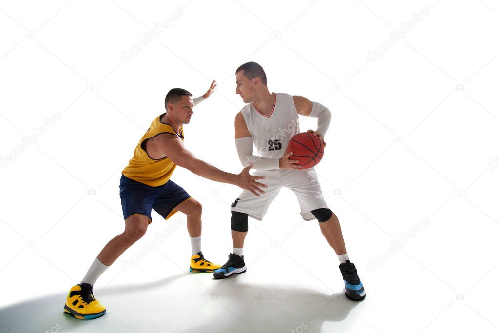 Basketball players isolated on white.