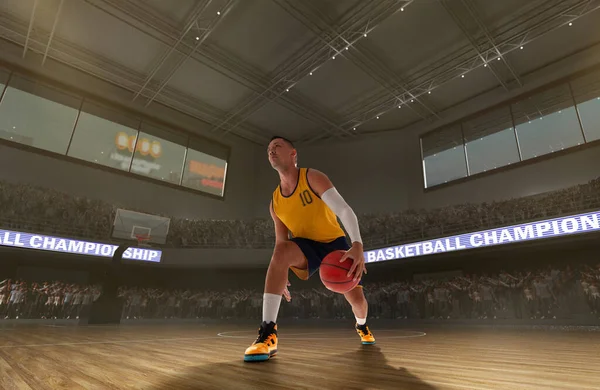 Pemain Basket Arena Profesional Besar Selama Permainan — Stok Foto