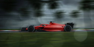 3 boyutlu pistte markasız yarış arabaları.