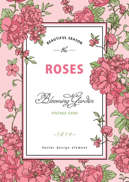 Vintage Blumenrahmen Mit Rosen Blumen — Stockvektor