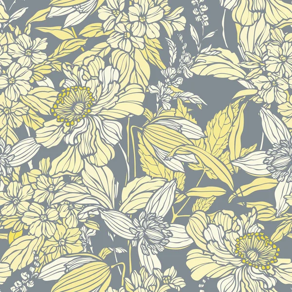 Seamless Pattern Flowers Poppy Hydrangea — Stock Vector
