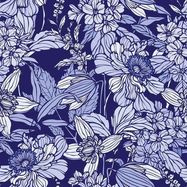 Modèle Sans Couture Avec Des Fleurs Coquelicot Hortensia — Image vectorielle