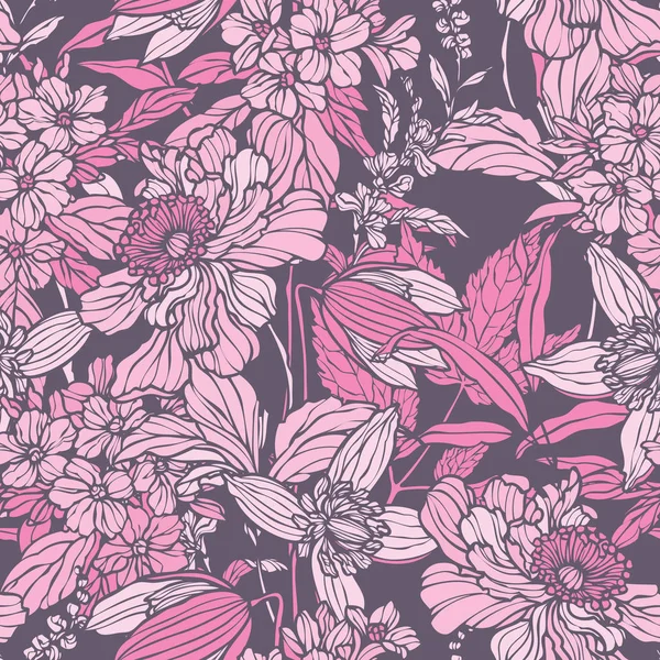 Seamless pattern with flowers poppy and hydrangea