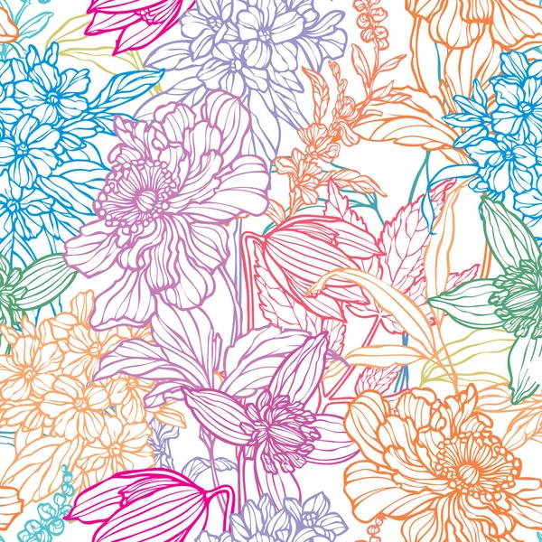 Seamless pattern with flowers poppy and hydrangea
