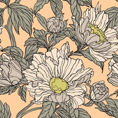 Çiçek seamless modeli. Soyut süs çiçek. Yaprakları arka plan güzelleşmek