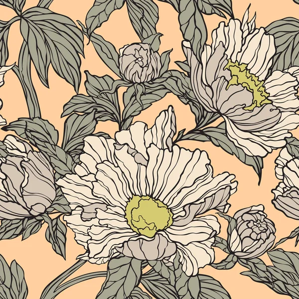 Floral seamless pattern. Abstract ornamental flowers. Flourish leaves background