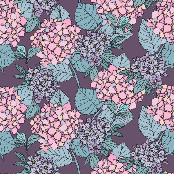 Floral seamless pattern. Flower background. Flourish ornamental summer wallpaper with flowers hydrangea.