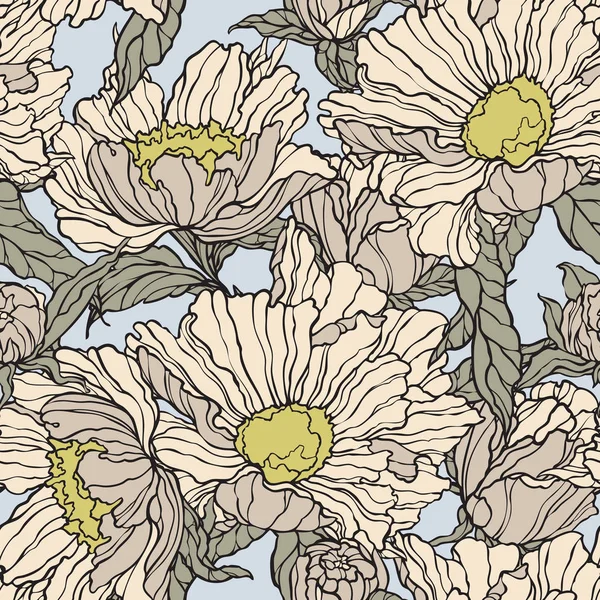 Floral seamless pattern. Abstract ornamental flowers. Flourish leaves background