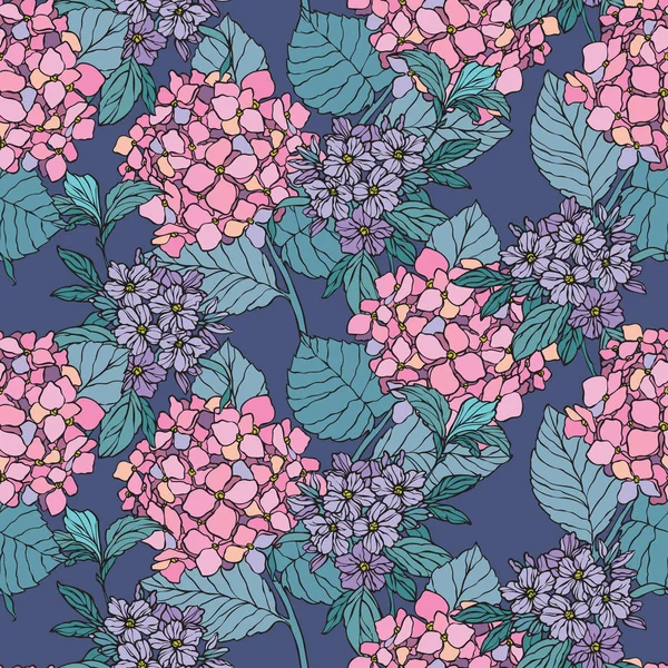Floral seamless pattern. Flower background. Flourish ornamental summer wallpaper with flowers hydrangea.