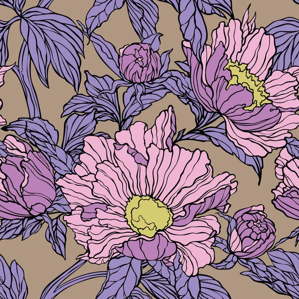 Floral seamless pattern. Abstract ornamental flowers. Flourish leaves background
