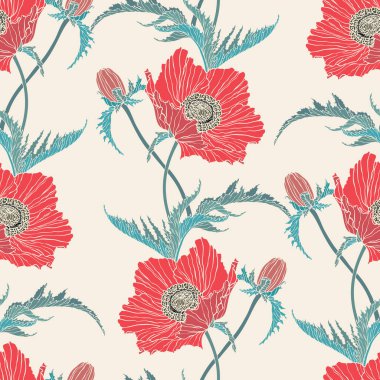 Haşhaş çiçekleriyle kusursuz desen