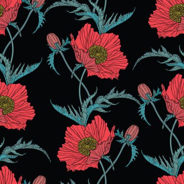 Haşhaş çiçekleriyle kusursuz desen