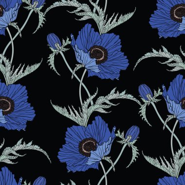 Haşhaş çiçekleriyle kusursuz desen