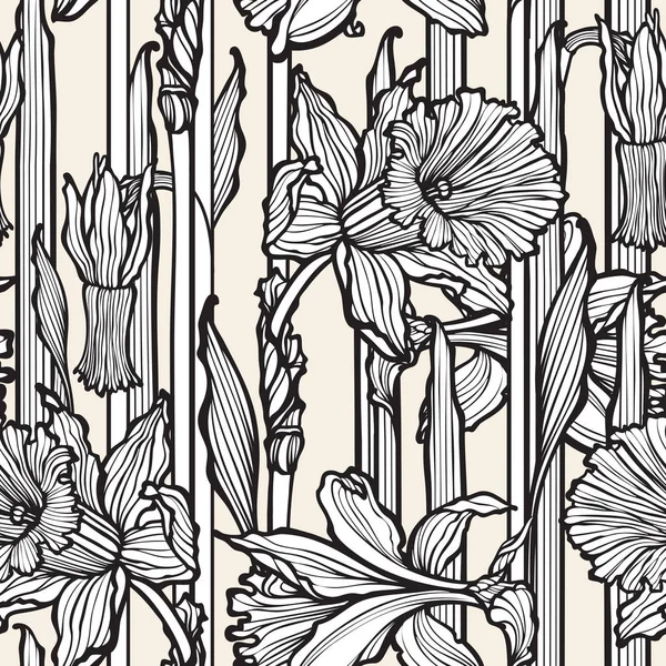 Art Nouveau Tarzında Güzel Nergis Çiçekleri Ile Seamless Modeli — Stok Vektör