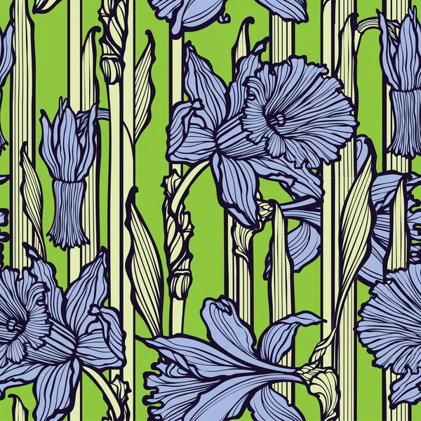 Wzór Pięknego Narcyza Kwiaty Stylu Art Nouveau — Wektor stockowy