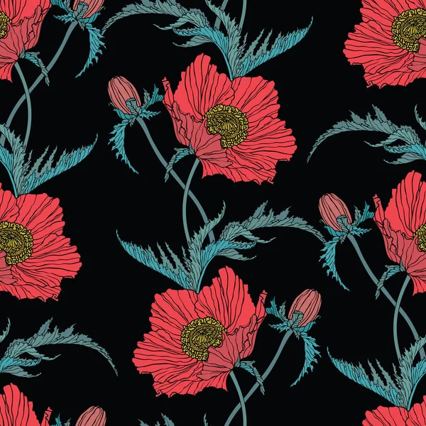 Haşhaş çiçekleriyle kusursuz desen