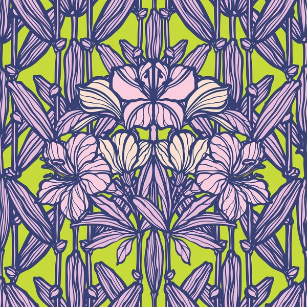 Patrón Sin Costura Floral Flores Lilly Ilustración — Archivo Imágenes Vectoriales
