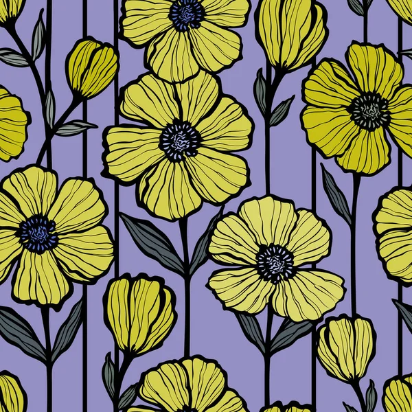 Sömlös Blommönster Blommor Illustration — Stock vektor