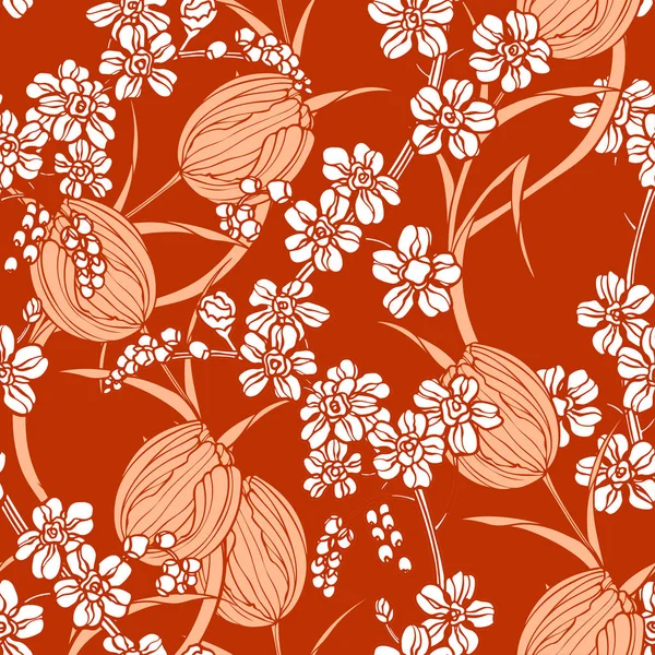 Sömlös Blommönster Blommor Illustration — Stock vektor