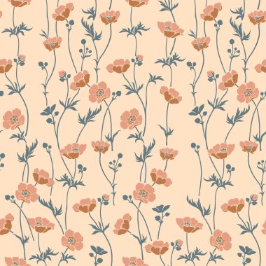 Soyut bitkisel bitki yaprakları ve çiçekler pürüzsüz desenler oluşturur. Broşür, kart, broşür ve sosyal medya paylaşımı için çağdaş moda kolajı.