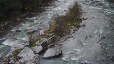 Karpatlar köyde akan taşlarla hızlı Nehri