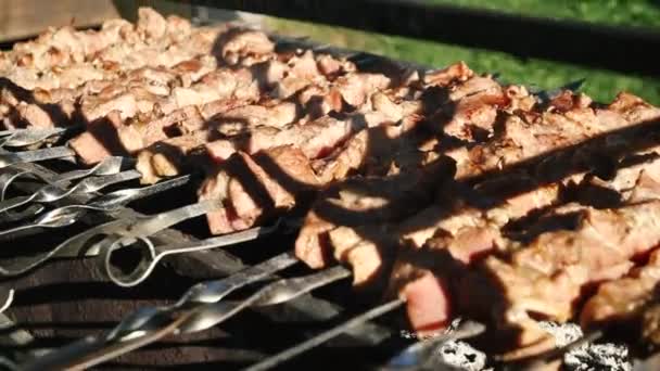 Egy Idős Ember Kindle Egy Parázs Kárpátok Gyönyörű Udvaron Barbecue — Stock videók