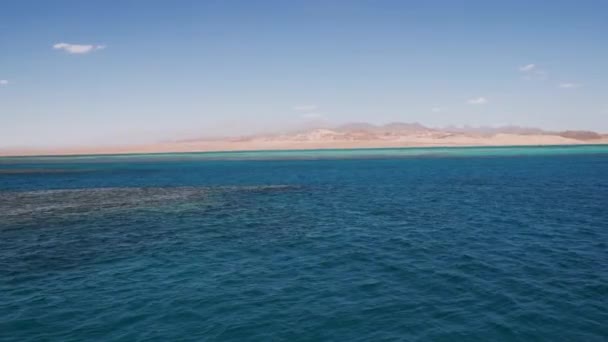 Vue de la mer claire à la rive avec un désert avec des montagnes — Video