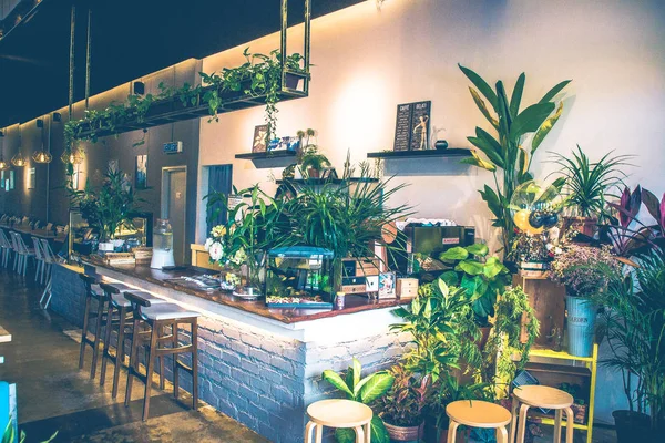 Hermosa Cafetería Con Sillas Mesa Plantas —  Fotos de Stock