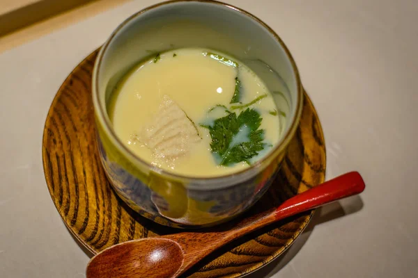 Chawanmushi Ovo Cozido Vapor Com Peixe Branco Nozes Gingko — Fotografia de Stock