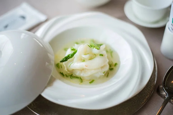 Langostino Vapor Con Cebolla Primavera Caldo Salado Claro —  Fotos de Stock