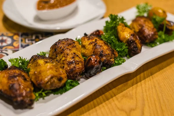 Saffron Bbq Chicken Mid Wings Marinated Saffron Fresh Lemon Juice — Stock Photo, Image