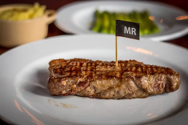 Slab Ribeye Beef Steak Done Medium Rare Served Plate — Stock Photo, Image