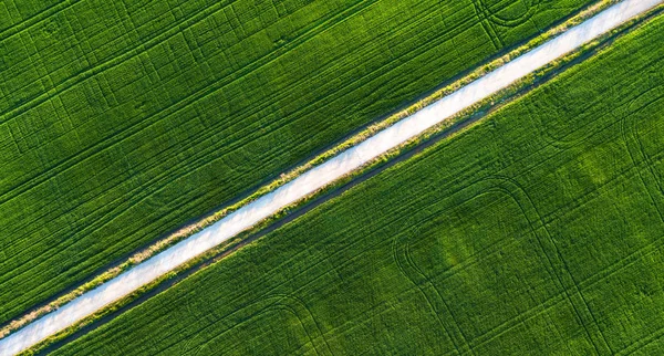 Blick Von Oben Auf Die Straße Durch Das Grüne Feld — Stockfoto