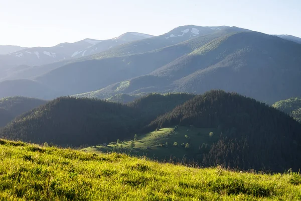 Dağlar Sabah Zaman Yaz Saati Itibariyle Güzel Doğal Peyzaj — Stok fotoğraf