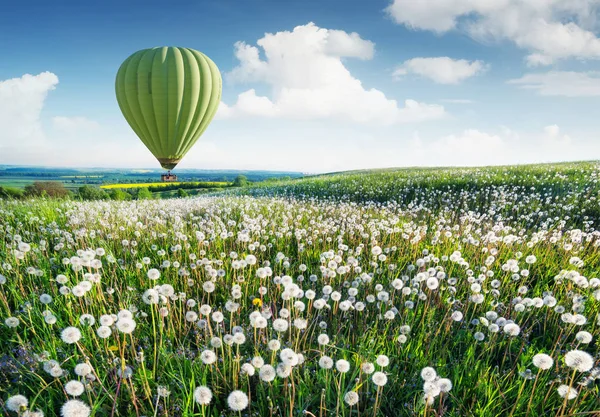 Luftballon Über Feld Mit Blumen Zur Sommerzeit Konzept Und Idee — Stockfoto