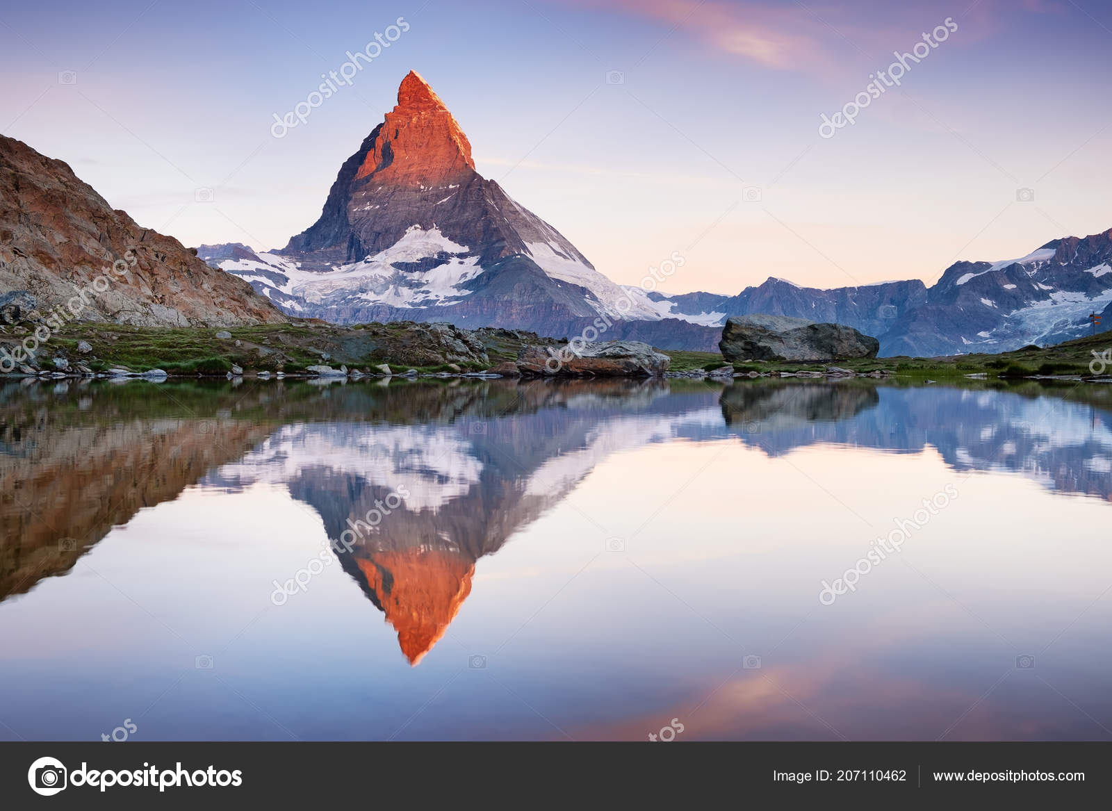 Matterhorn Reflection Water Surface Sunrise Beautiful Natural Landscape ...
